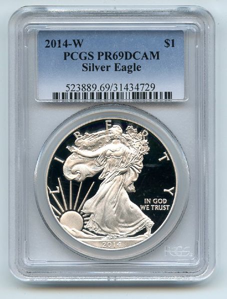 2014 W $1 Proof American Silver Eagle 1oz PCGS PR69DCAM