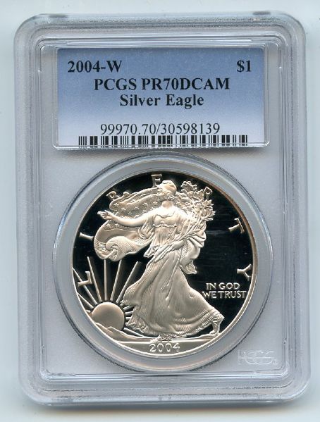 2004 W $1 Proof American Silver Eagle 1oz PCGS PR70DCAM