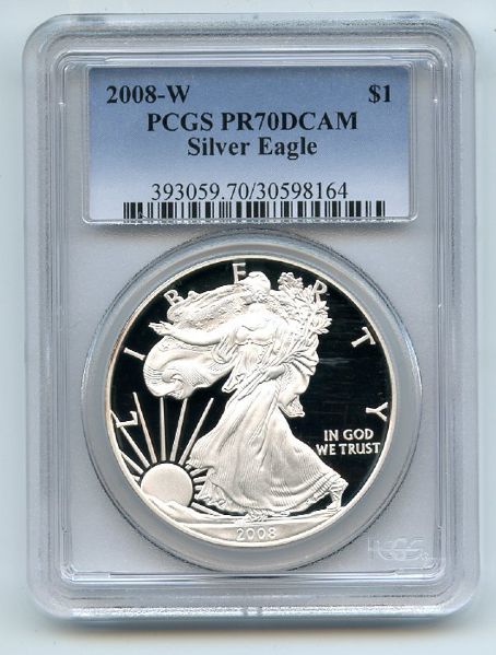 2008 W $1 Proof American Silver Eagle 1oz PCGS PR70DCAM
