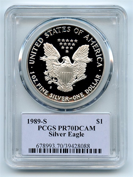1989 S $1 Proof American Silver Eagle 1oz PCGS PR70DCAM Thomas Cleveland Native