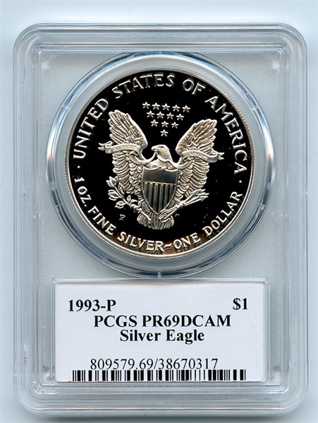 1993 P $1 Proof American Silver Eagle 1oz PCGS PR69DCAM Thomas Cleveland Eagle