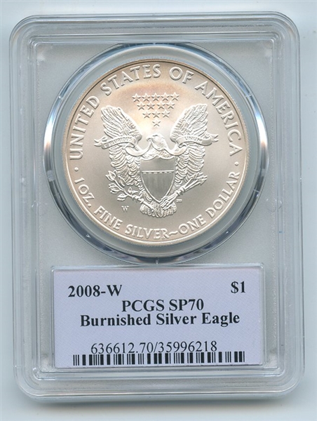 2008 W $1 Unc Burnished Silver Eagle 1oz PCGS SP70 Thomas Cleveland Native