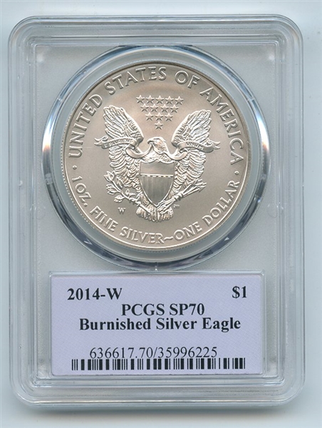 2014 W $1 Unc Burnished Silver Eagle 1oz PCGS SP70 Thomas Cleveland Native