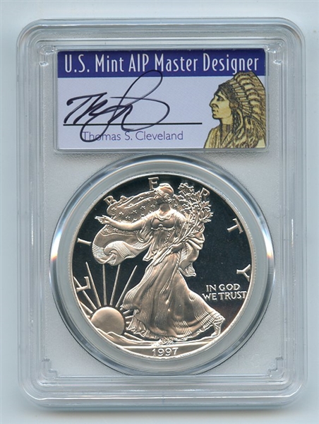 1997 P $1 Proof American Silver Eagle 1oz PCGS PR69DCAM Thomas Cleveland Native