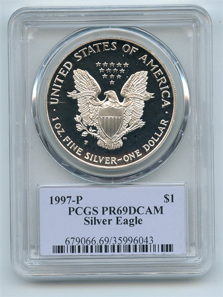 1997 P $1 Proof American Silver Eagle 1oz PCGS PR69DCAM Thomas Cleveland Native