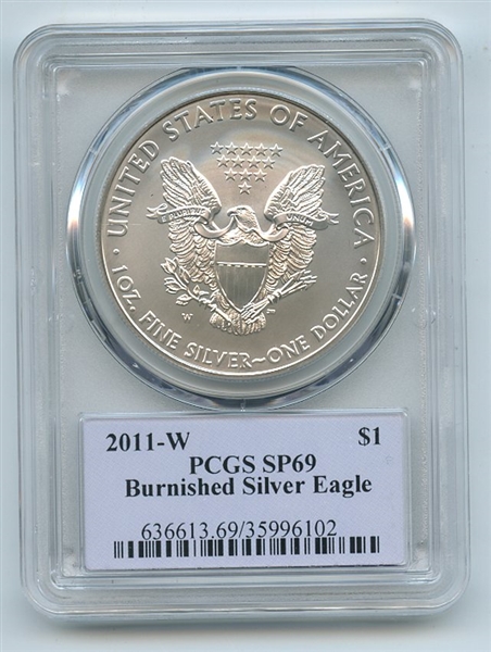 2011 W $1 Unc Burnished Silver Eagle 1oz PCGS SP69 Thomas Cleveland Native