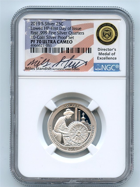 2019 S 25C Silver Lowell Quarter NGC PF70UCAM First Day FDOI Miles Standish