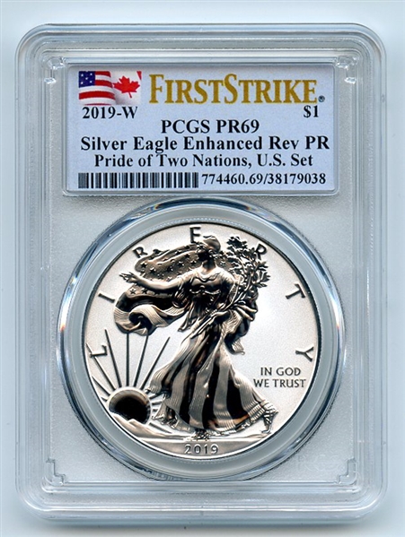 2019 W $1 Reverse Proof Silver Eagle Pride of Two Nations PCGS PR69 First Strike