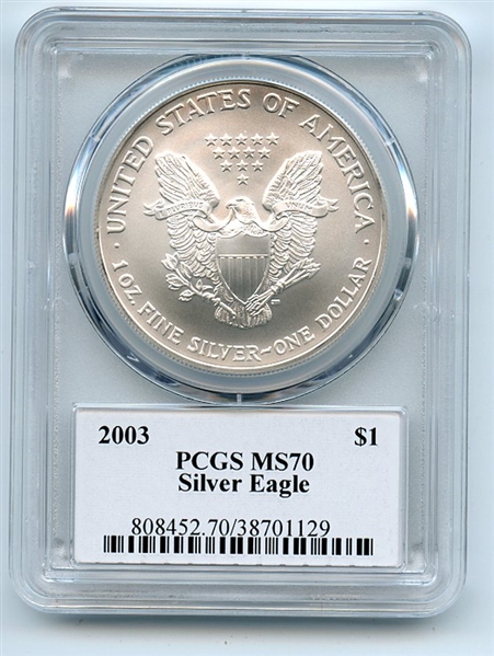 2003 $1 American Silver Eagle PCGS MS70 Leonard Buckley