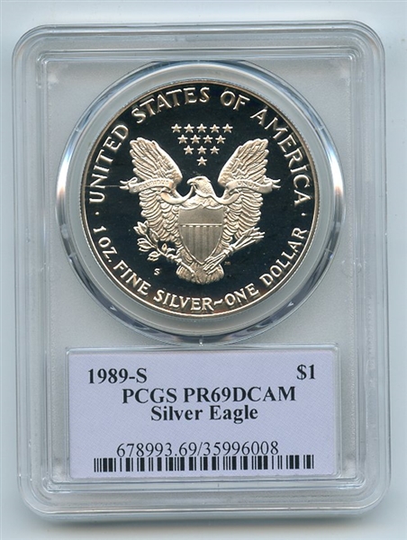 1989 S $1 Proof American Silver Eagle 1oz PCGS PR69DCAM Thomas Cleveland Native