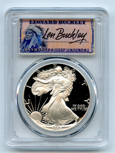 1988 S $1 Proof American Silver Eagle 1oz PCGS PR69DCAM Leonard Buckley