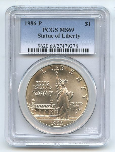 1986 P $1 Statue of Liberty Silver Commemorative Dollar PCGS MS69