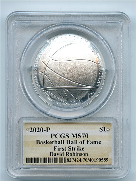 2020 P $1 Basketball Hall Fame Silver Commemorative PCGS MS70 FS David Robinson