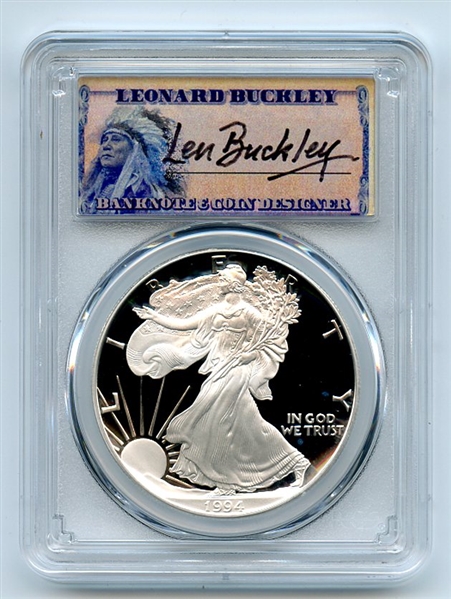 1994 P $1 Proof American Silver Eagle 1oz PCGS PR69DCAM Leonard Buckley