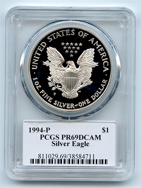 1994 P $1 Proof American Silver Eagle 1oz PCGS PR69DCAM Leonard Buckley