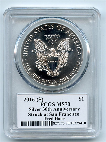 2016 (S) $1 American Silver Eagle 1oz PCGS MS70 Fred Haise