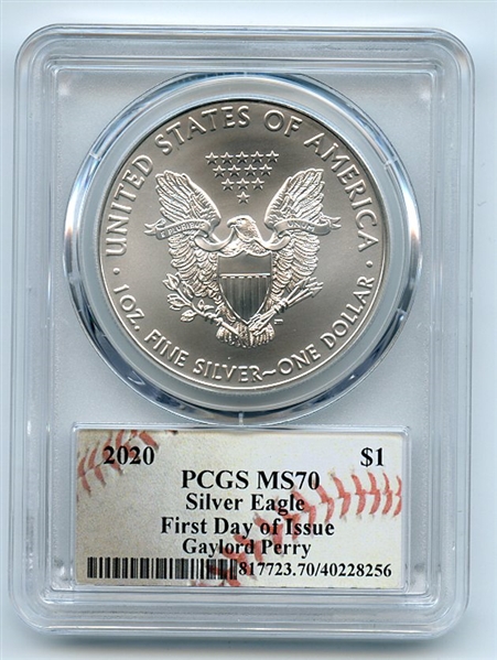 2020 $1 American Silver Eagle 1oz PCGS MS70 FDOI Gaylord Perry