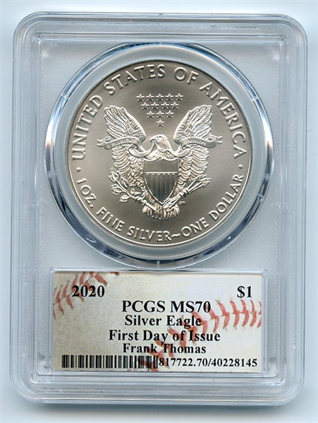 2020 $1 American Silver Eagle 1oz PCGS MS70 FDOI Frank Thomas