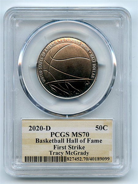 2020 D 50C Basketball Hall of Fame Commemorative PCGS MS70 FS Tracy McGrady