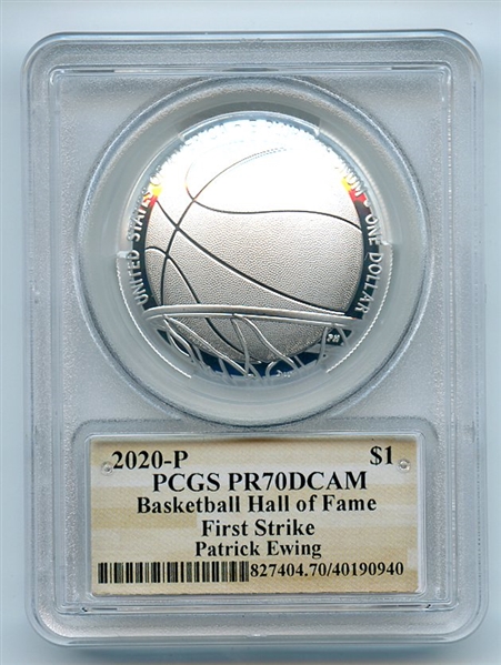 2020 P $1 Basketball Hall Fame Silver Commemorative PCGS PR70DCAM Patrick Ewing