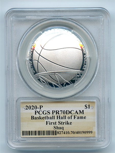 2020 P $1 Basketball Hall Fame Sil Commemorative PCGS PR70DCAM Shaquille O'Neal
