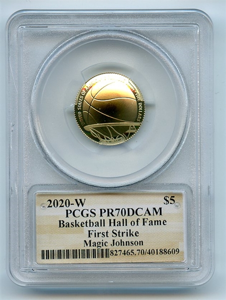 2020 W $5 Basketball Hall Fame Gold Commemorative PCGS PR70DCAM FS Magic Johnson