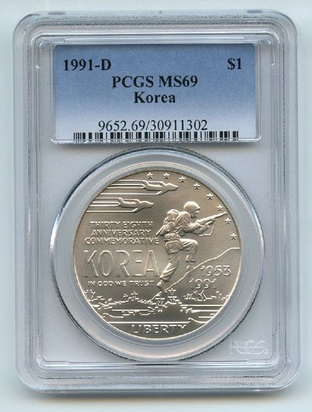 1991 D $1 Korean War Silver Commemorative Dollar PCGS MS69