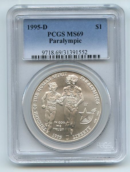 1995 D $1 Olympic Blind Runner Silver Commemorative Dollar PCGS MS69