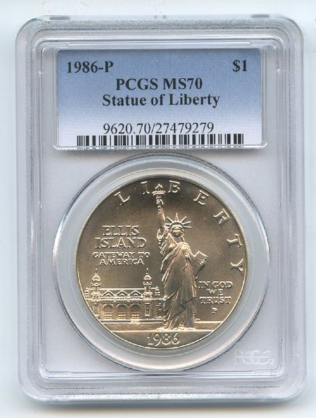 1986 P $1 Statue of Liberty Silver Commemorative Dollar PCGS MS70