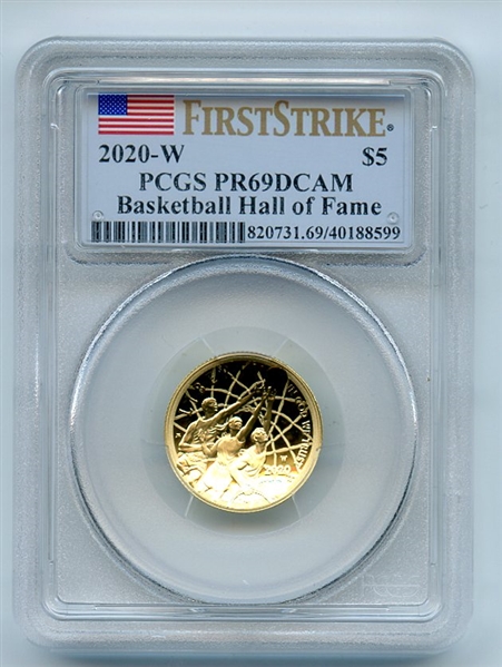 2020 W $5 Basketball Hall of Fame Gold Commemorative PCGS PR69DCAM First Strike