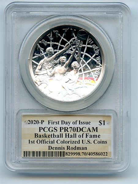 2020 P $1 Colorized Basketball Hall of Fame PCGS PR70DCAM FDOI Dennis Rodman