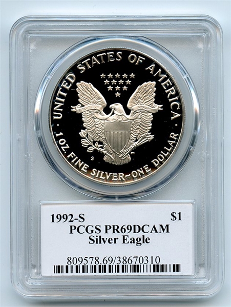 1992 S $1 Proof American Silver Eagle 1oz PCGS PR69DCAM Thomas Cleveland Eagle