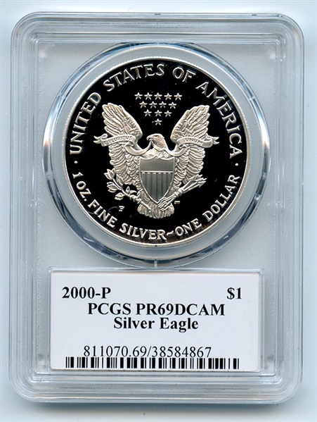 2000 P $1 Proof American Silver Eagle 1oz PCGS PR69DCAM Leonard Buckley