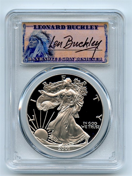 2001 W $1 Proof American Silver Eagle 1oz PCGS PR69DCAM Leonard Buckley