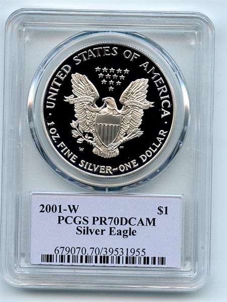 2001 W $1 Proof American Silver Eagle 1oz PCGS PR70DCAM Thomas Cleveland Native