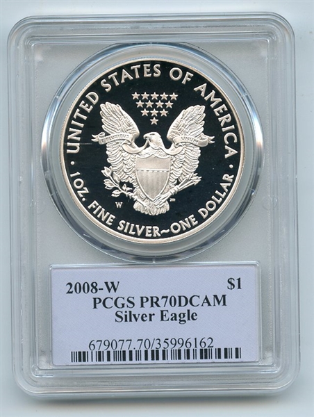 2008 W $1 Proof American Silver Eagle 1oz PCGS PR70DCAM Thomas Cleveland Native