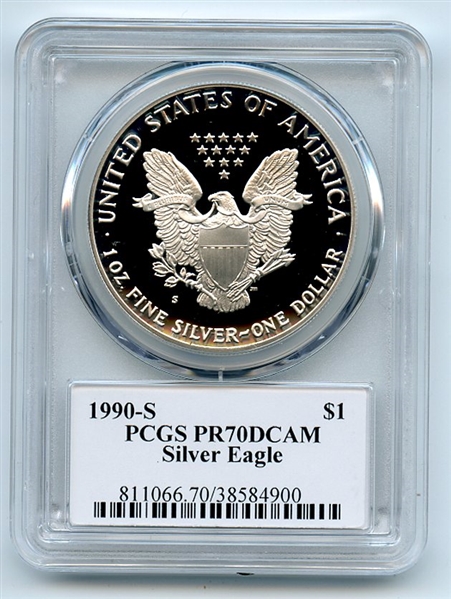 1990 S $1 Proof American Silver Eagle 1oz PCGS PR70DCAM Leonard Buckley