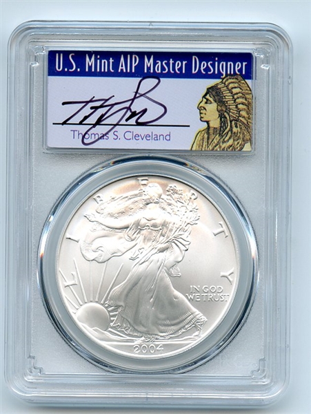 2004 $1 American Silver Eagle Dollar 1oz PCGS MS70 Thomas Cleveland Native