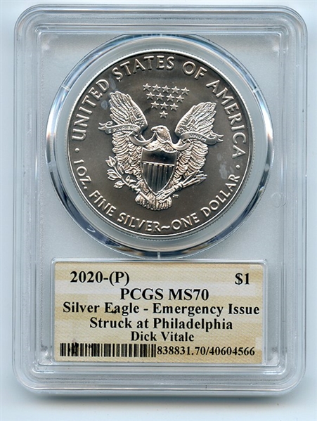 2020 (P) $1 Silver Eagle Emergency Issue PCGS MS70 Dick Vitale