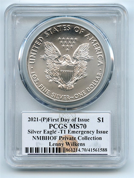 2021 (P) $1 Emergency Issue American Silver Eagle PCGS MS70 FDOI Lenny Wilkens