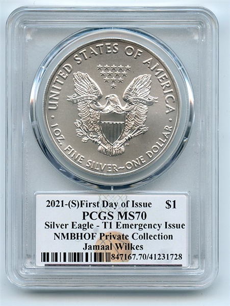 2021 (S) $1 Emergency Issue American Silver Eagle PCGS MS70 FDOI Jamaal Wilkes