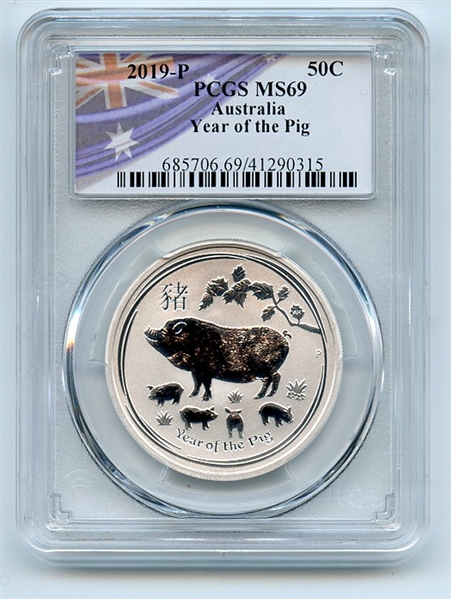 2019 P 50C Silver 1/2 oz Australia Year of the Pig Half Dollar PCGS MS69