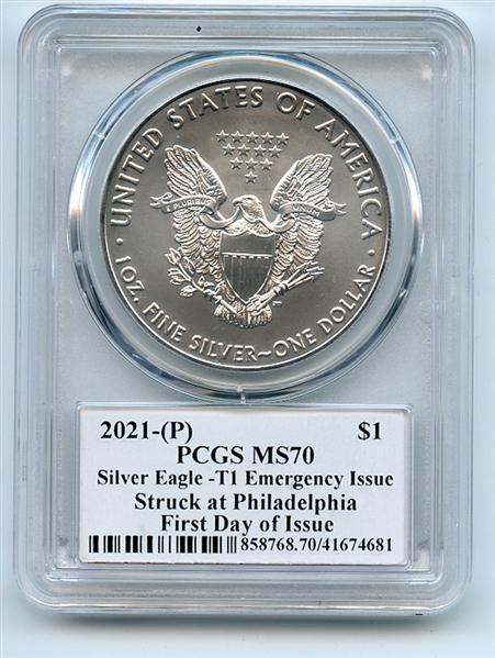 2021 (P) $1 Emergency Issue American Silver Eagle PCGS MS70 FDI Cleveland Arrows