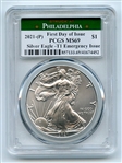 2021 (P) $1 Emergency American Silver Eagle Dollar PCGS MS69 First Day Issue