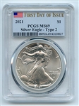 2021 $1 American Silver Eagle 1oz Type 2 PCGS MS69 First Day of Issue FDOI