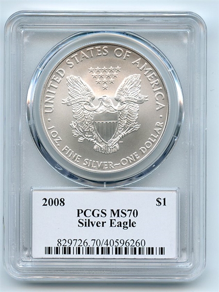2008 $1 American Silver Eagle 1oz Dollar PCGS MS70 Thomas Cleveland Arrows