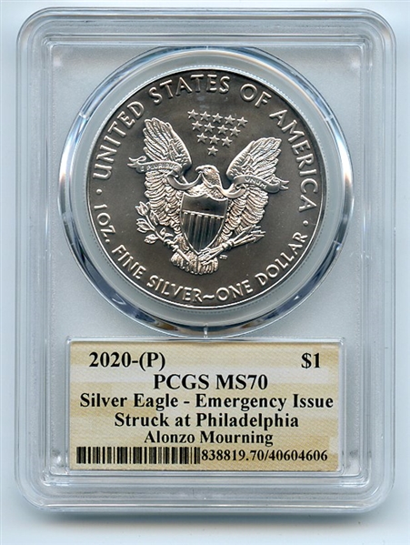 2020 (P) $1 Silver Eagle Emergency Issue PCGS MS70 Alonzo Mourning