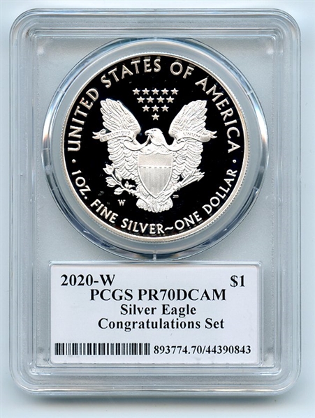 2020 W $1 American Silver Eagle Congratulations PCGS PR70DCAM Leonard Buckley