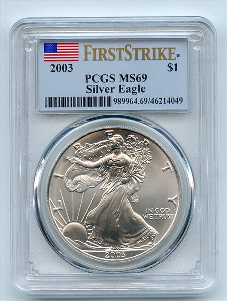 2003 $1 American Silver Eagle 1oz Dollar PCGS MS69 First Strike