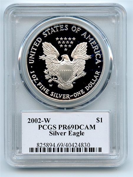 2002 W $1 Proof American Silver Eagle 1oz PCGS PR69DCAM Thomas Cleveland Arrows